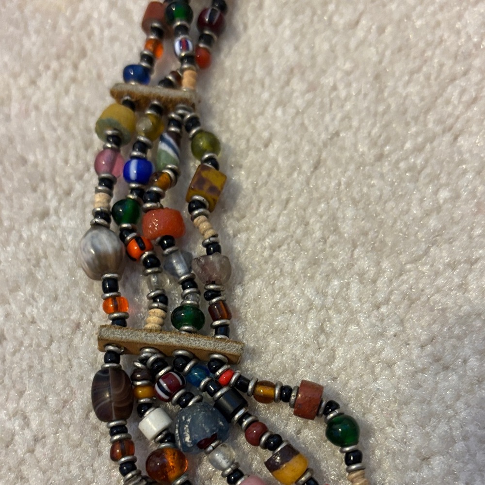 African Multi Stranded Multicolor Beaded Necklace - image 4